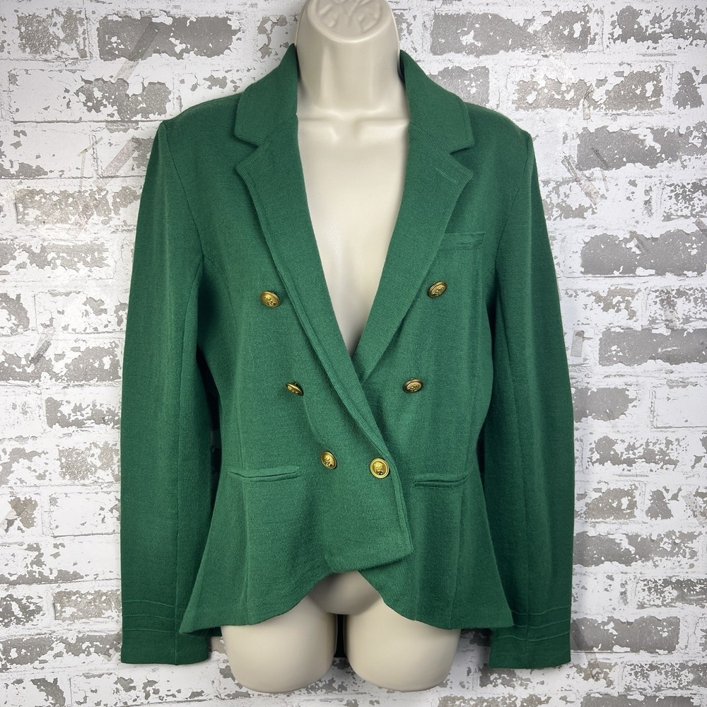 Gianni Bini Fonda M Wool Blend Green Knit Equestrian Blazer Gold Buttons